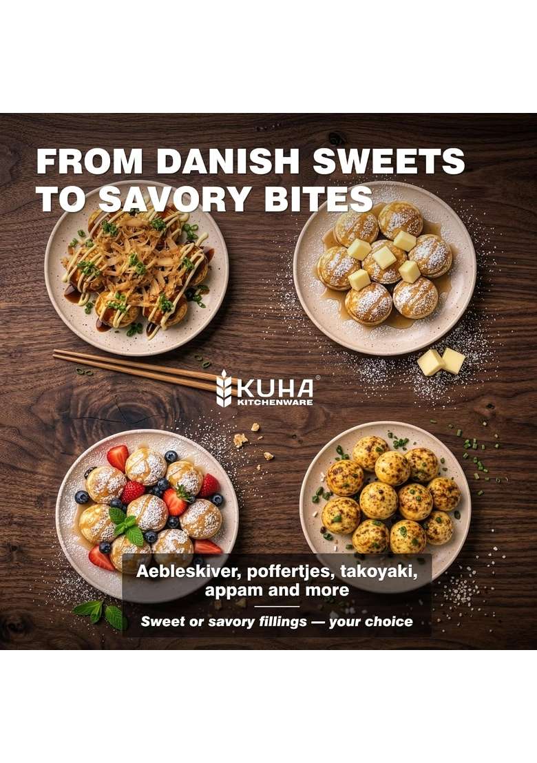 KUHA Cast Iron Aebleskiver Pan | Pre-Seasoned - Indya