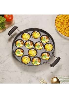 COOKAID Paniyaram Pan Ebelskiver-Style Pan with Lid | 23 cm | 9.1 Inch | Non-Toxic