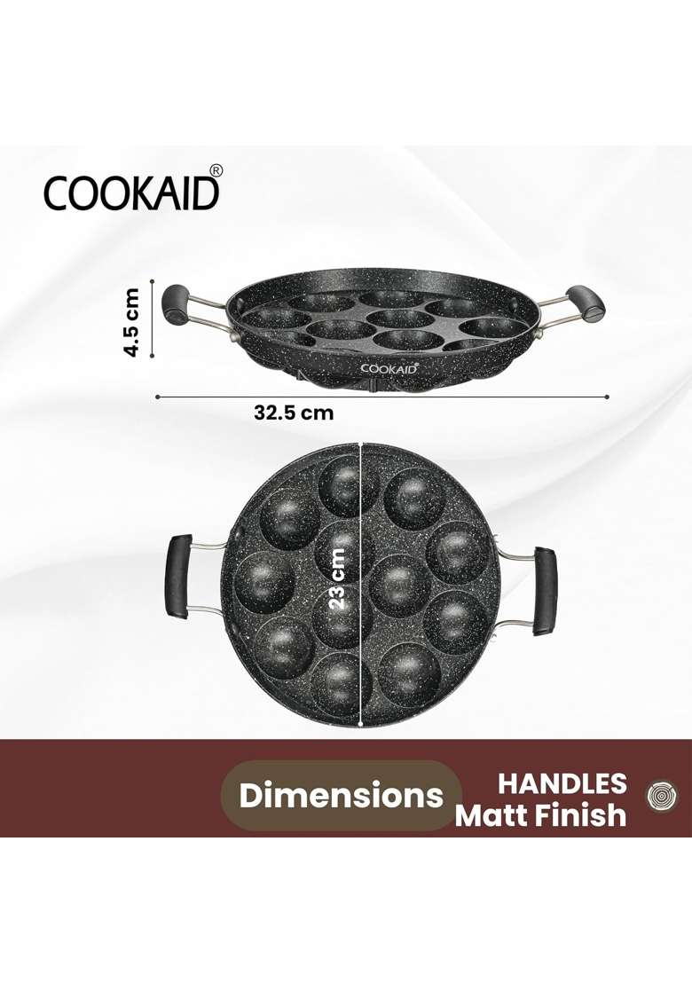 COOKAID Paniyaram Pan Ebelskiver-Style Pan with Lid | 23 cm | 9.1 Inch | Non-Toxic - Indya