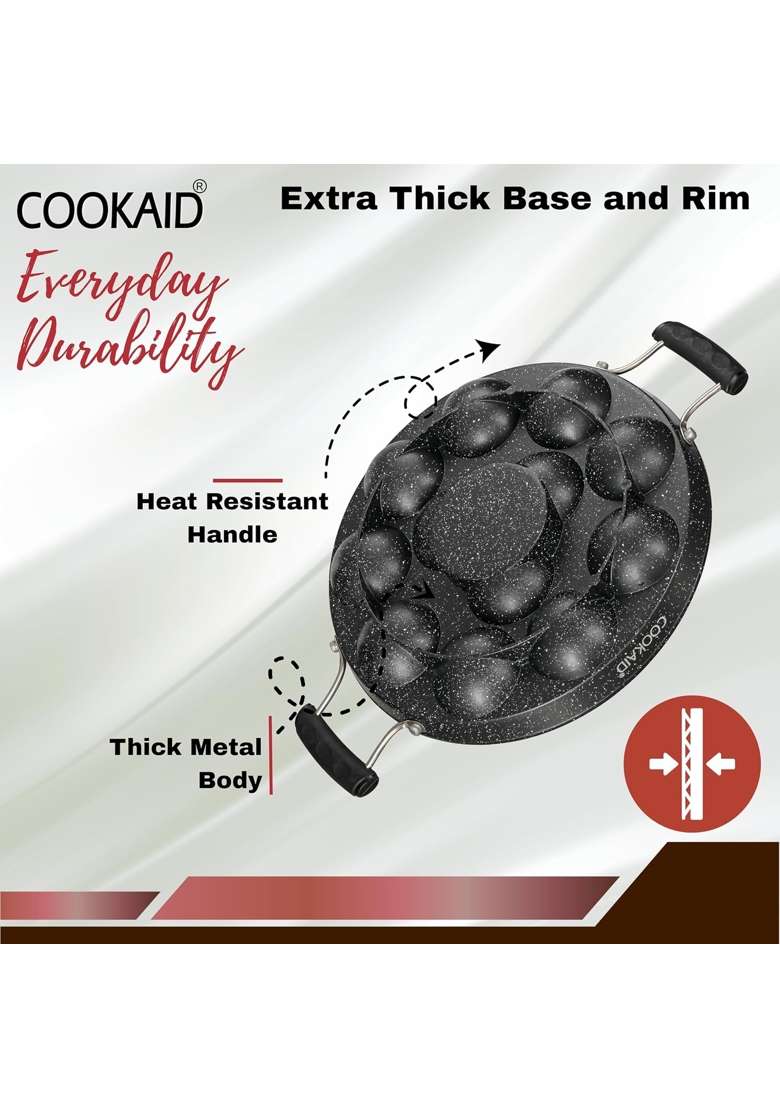 COOKAID Paniyaram Pan Ebelskiver-Style Pan with Lid | 23 cm | 9.1 Inch | Non-Toxic - Indya