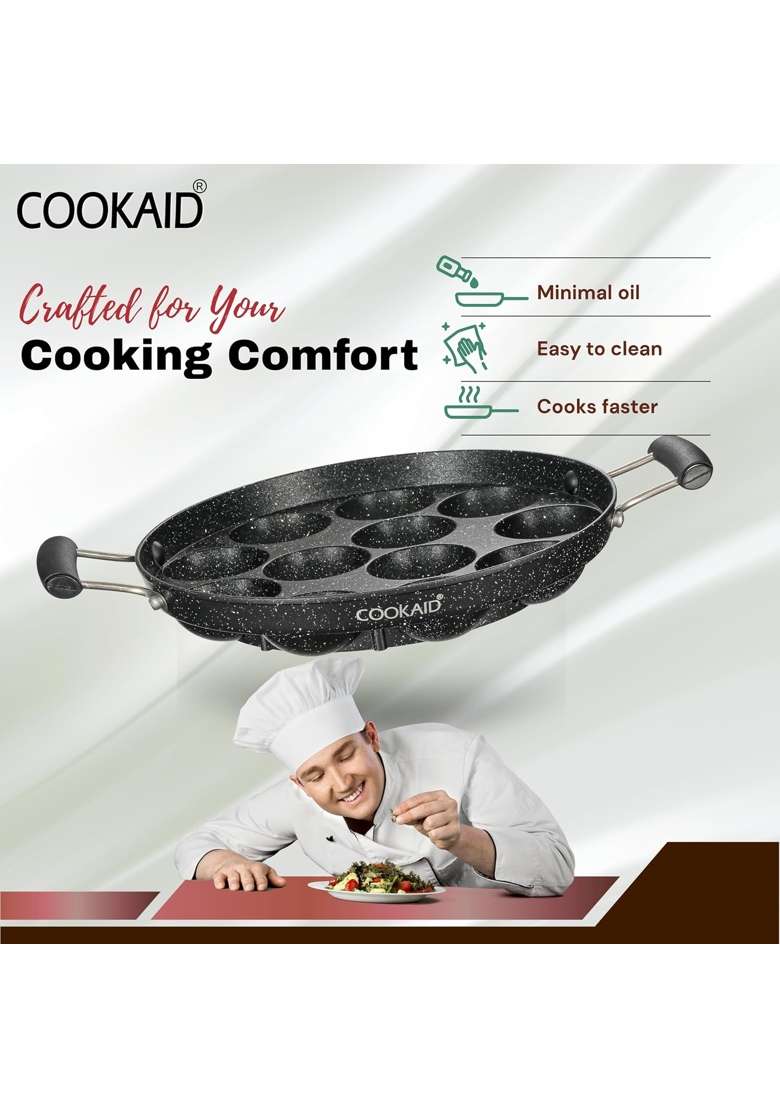 COOKAID Paniyaram Pan Ebelskiver-Style Pan with Lid | 23 cm | 9.1 Inch | Non-Toxic - Indya