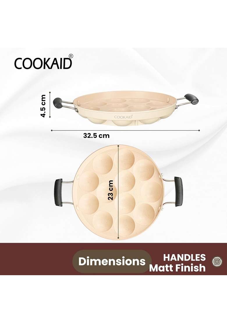 Cookaid Neo Glide Series Super Smooth Cast Iron Paniyaram Pan Ebelskiver-Style Pan with SS Lid | 23 cm | 9.1 Inch | Non-Toxic - Indya