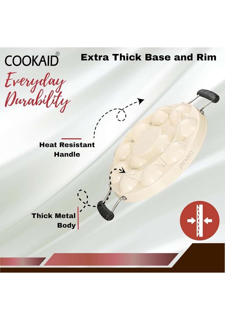 Cookaid Neo Glide Series Super Smooth Cast Iron Paniyaram Pan Ebelskiver-Style Pan with SS Lid | 23 cm | 9.1 Inch | Non-Toxic - Indya