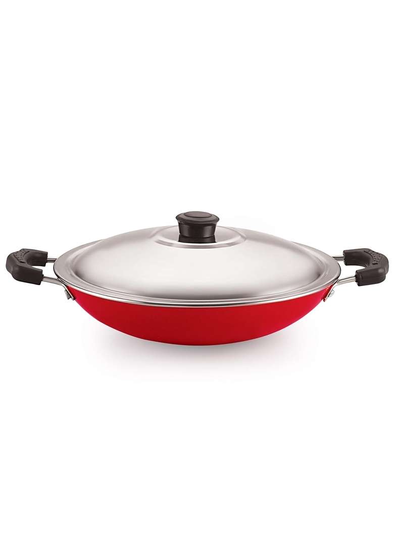 NIRLON Non Stick Aluminium Gas Compatible Appa Chatti Appam Pan Ebelskiver-Style Pan kallu with Steel Lid | 1 L | 1.1 Qt | 22.5 cm | 8.9 Inch - Indya