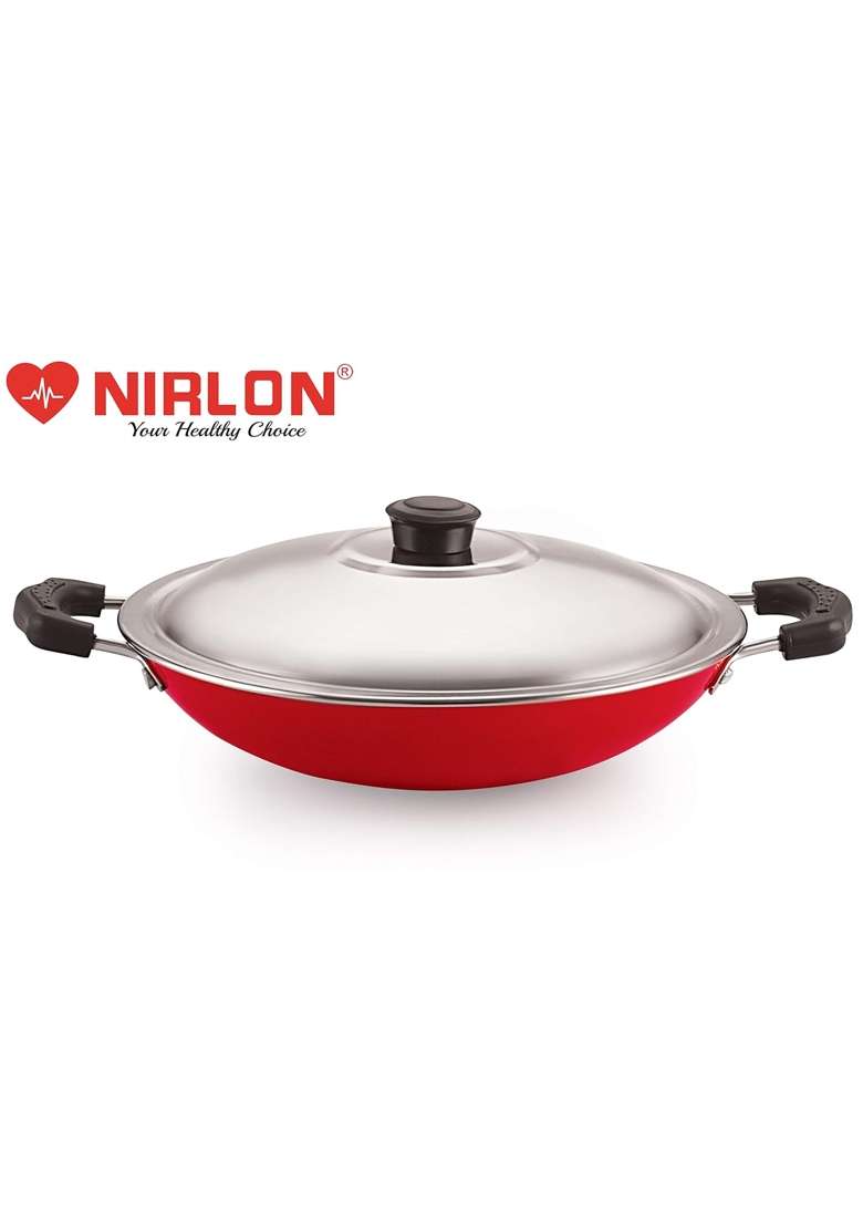 NIRLON Non Stick Aluminium Gas Compatible Appa Chatti Appam Pan Ebelskiver-Style Pan kallu with Steel Lid | 1 L | 1.1 Qt | 22.5 cm | 8.9 Inch - Indya