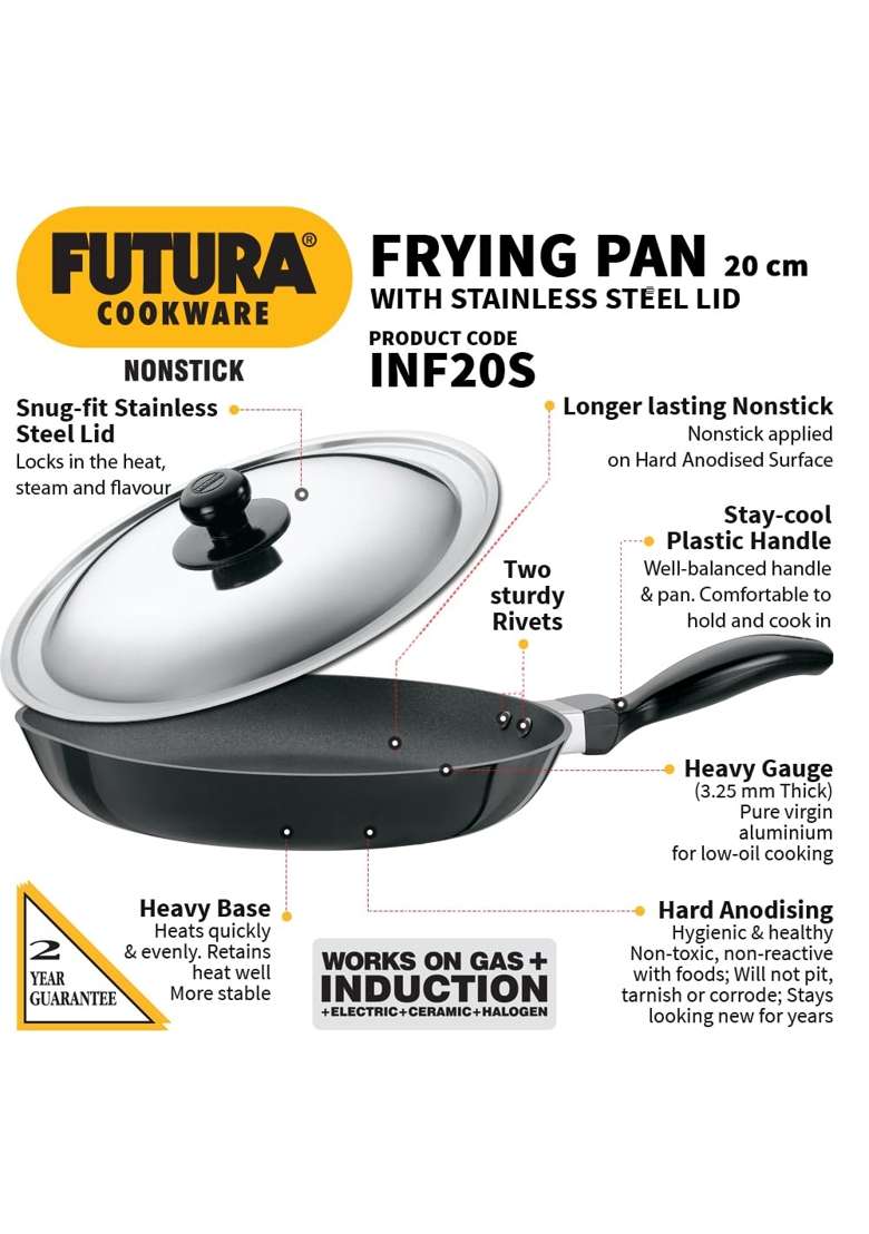 Hawkins Futura Nonstick Frying Pan | 20 cm | 7.9 Inch | Induction Compatible - Indya