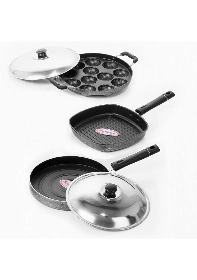 Sumeet Nonstick Stainless Steel Joyous Combo Set Silver | 22 cm | 8.7 Inch | 12-Piece Set - Indya