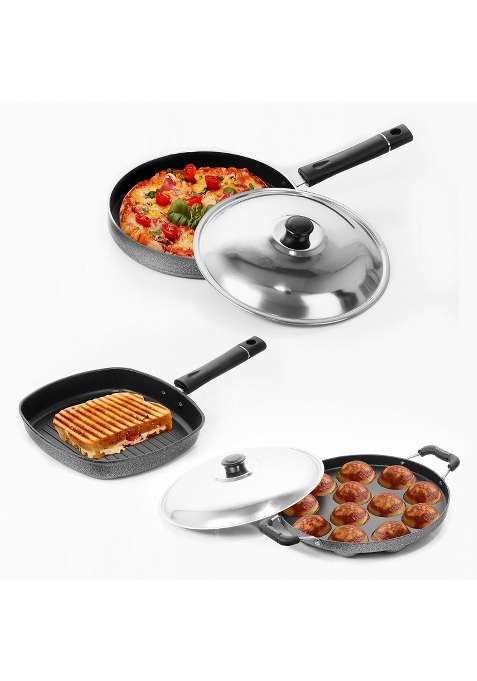 Sumeet Nonstick Stainless Steel Joyous Combo Set Silver | 22 cm | 8.7 Inch | 12-Piece Set