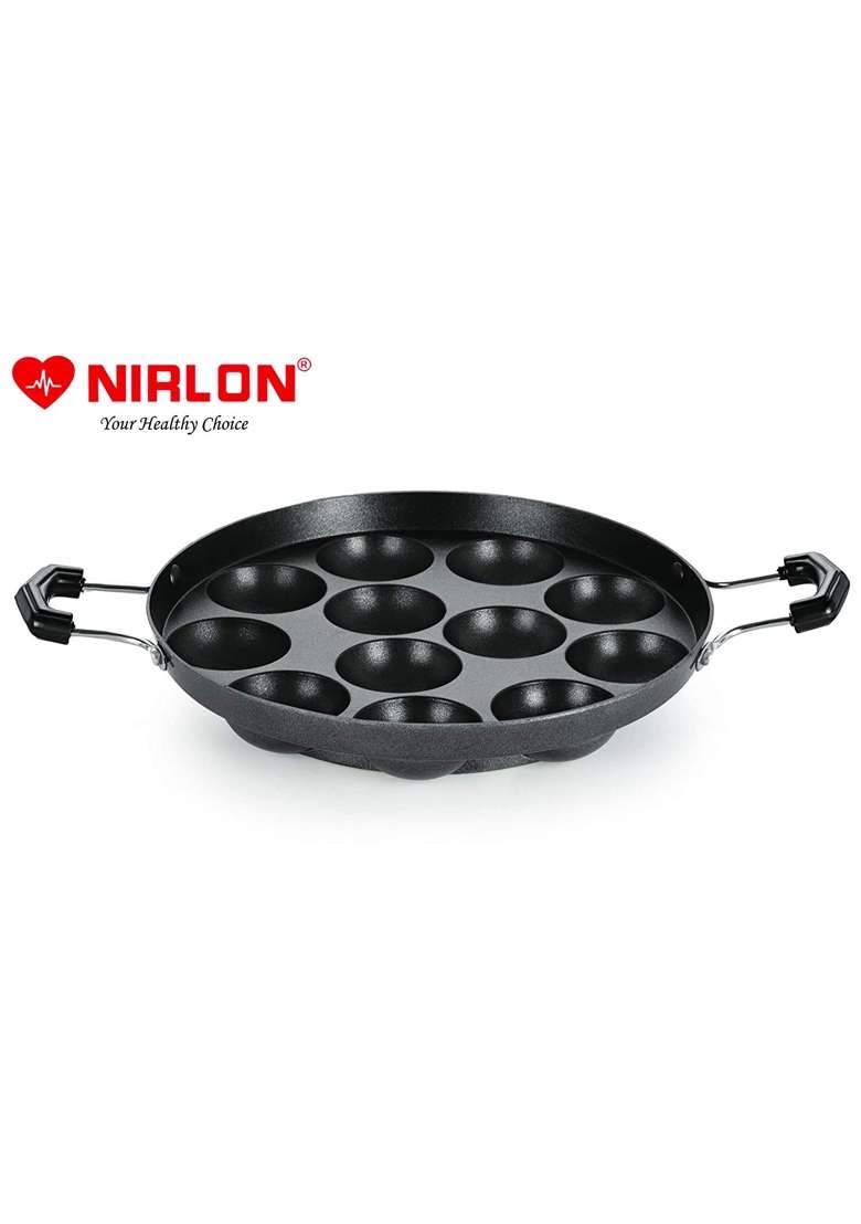 NIRLON Non-Stick Aluminium Appam Patra paniyarakal 12 Cavity with 2 Side Handle - Indya