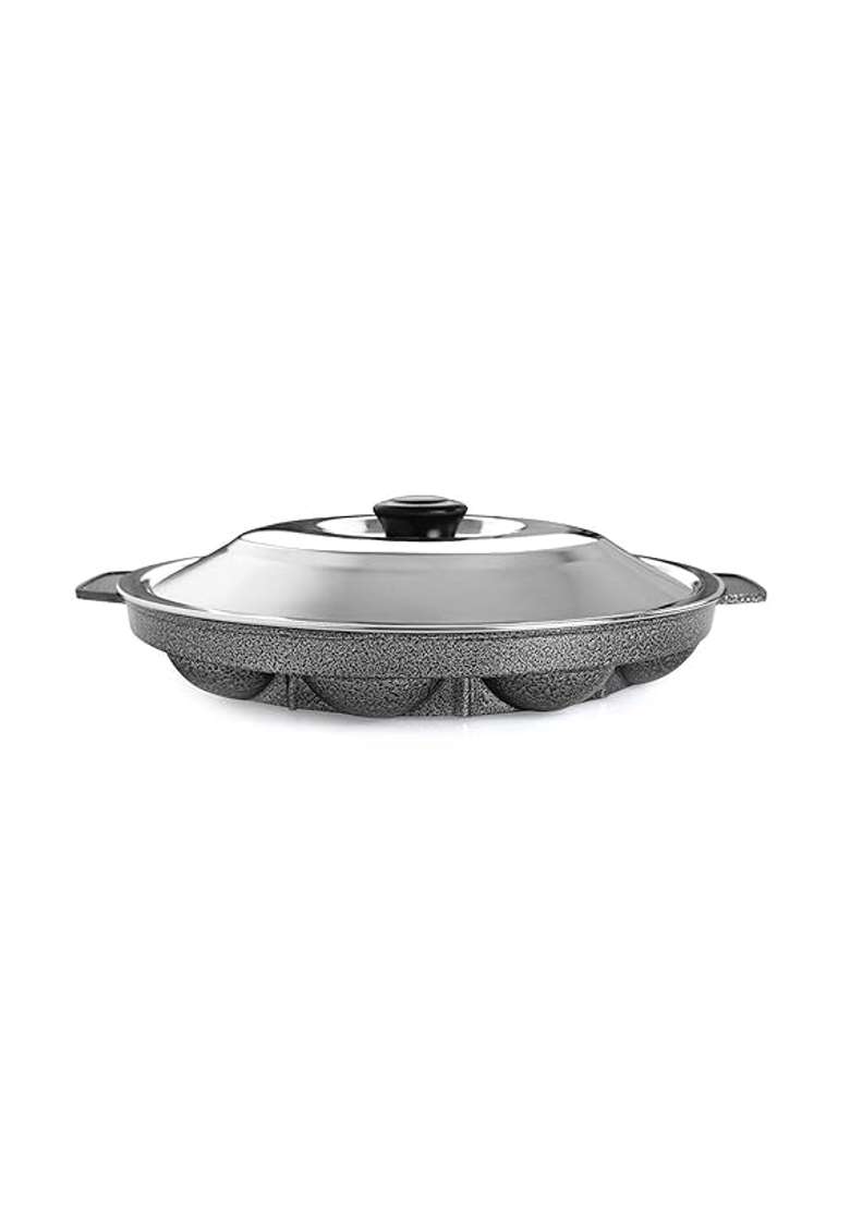 VOMI Appam Bada Non Stick 12 Cavities Appam Patra Appam Pan Ebelskiver-Style Pan Maker Pan Cake | 24 cm | 9.4 Inch | With Lid - Indya