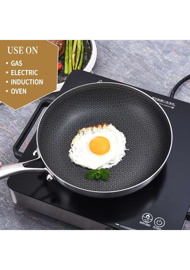 NUTRION Triply Stainless Steel Kadai Wok with Lid | 24 cm | 9.4 Inch | Induction Compatible - Indya