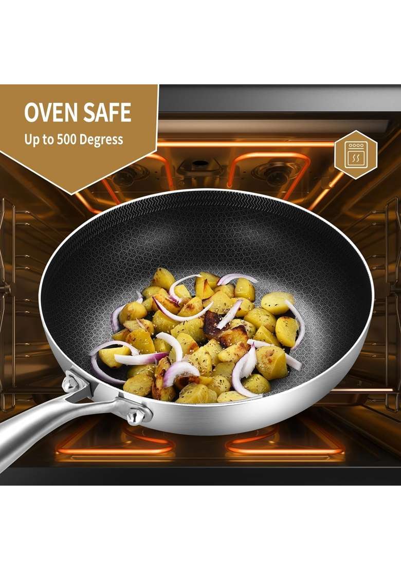 NUTRION Triply Stainless Steel Kadai Wok with Lid | 24 cm | 9.4 Inch | Induction Compatible - Indya