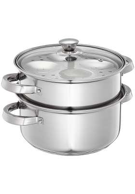 Solimo Amazon Brand Solimo Stainless Steel 2 Tier | 3 L | 3.2 Qt | 20 cm | 7.9 Inch | Induction Compatible | With Lid