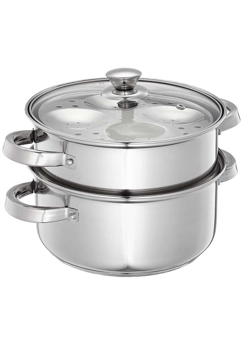 Solimo Amazon Brand Solimo Stainless Steel 2 Tier | 3 L | 3.2 Qt | 20 cm | 7.9 Inch | Induction Compatible | With Lid - Indya