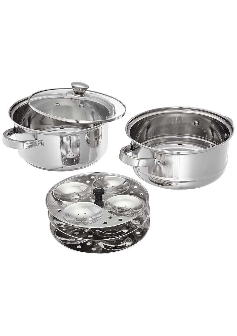 Solimo Amazon Brand Solimo Stainless Steel 2 Tier | 3 L | 3.2 Qt | 20 cm | 7.9 Inch | Induction Compatible | With Lid - Indya