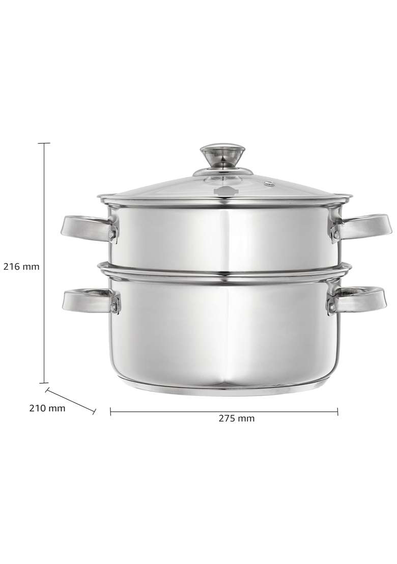 Solimo Amazon Brand Solimo Stainless Steel 2 Tier | 3 L | 3.2 Qt | 20 cm | 7.9 Inch | Induction Compatible | With Lid - Indya