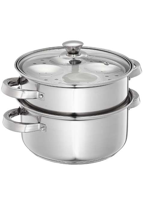 Solimo Amazon Brand Solimo Stainless Steel 2 Tier | 3 L | 3.2 Qt | 20 cm | 7.9 Inch | Induction Compatible | With Lid