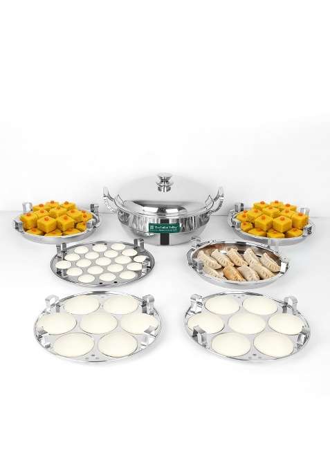 The Indus Valley Triply Stainless Steel Idli Maker Multi Kadai Wok | 5 L | 5.3 Qt | 27 cm | 10.6 Inch | Induction Compatible