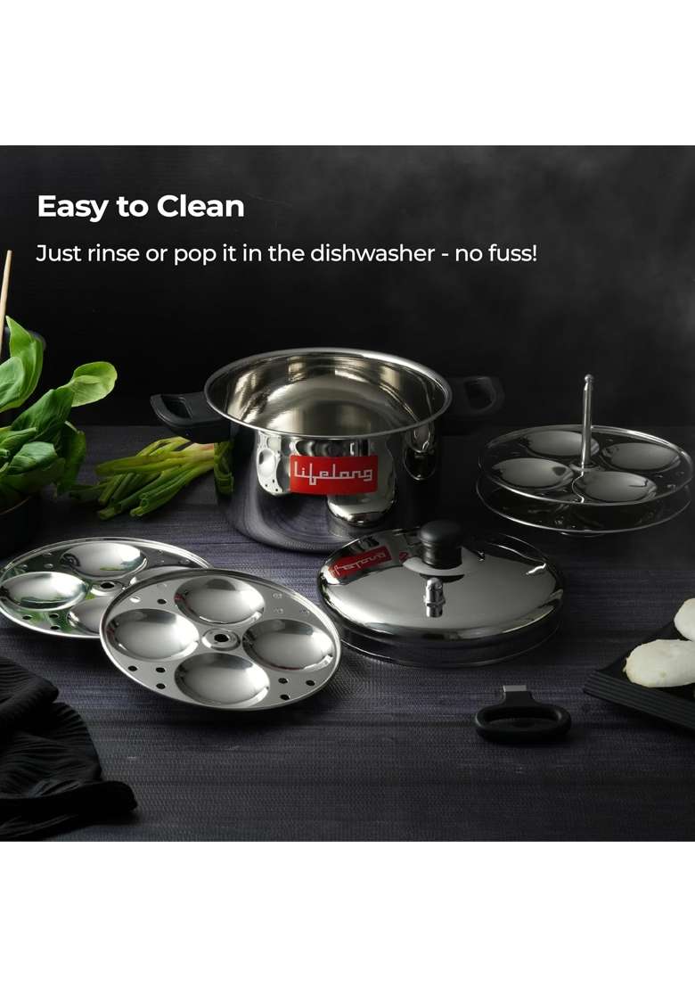 Lifelong Idli Cooker 4 Plate 16 Idlis | 5 L | 5.3 Qt | Induction Compatible - Indya