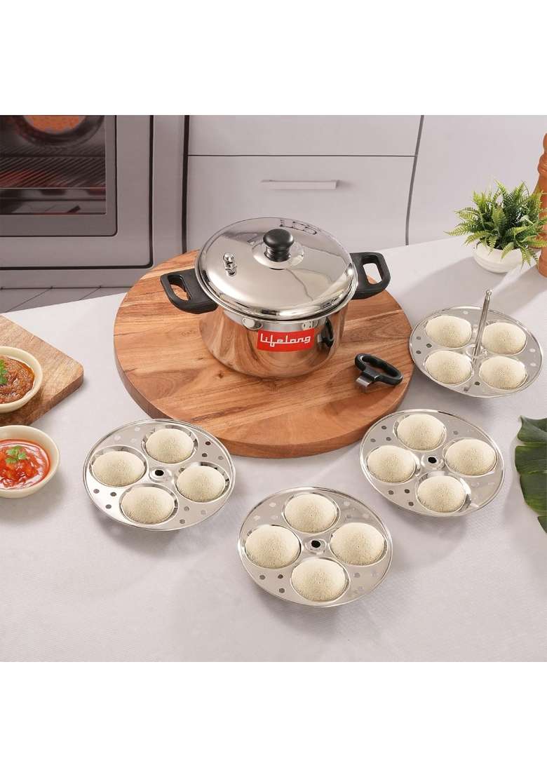 Lifelong Idli Cooker 4 Plate 16 Idlis | 5 L | 5.3 Qt | Induction Compatible - Indya