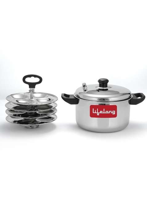 Lifelong Idli Cooker 4 Plate 16 Idlis | 5 L | 5.3 Qt | Induction Compatible