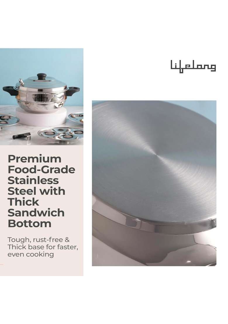 Lifelong Idli Cooker 3 Plate with Sandwich Bottom | Induction Compatible | Heavy Bottom - Indya