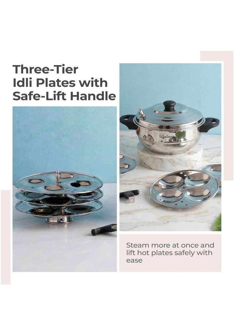 Lifelong Idli Cooker 3 Plate with Sandwich Bottom | Induction Compatible | Heavy Bottom - Indya