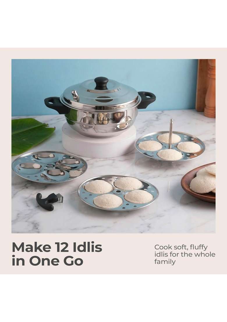Lifelong Idli Cooker 3 Plate with Sandwich Bottom | Induction Compatible | Heavy Bottom - Indya
