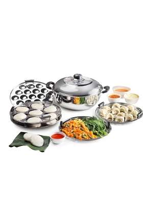 CELLO Stainless Steel Induction Base Idli Cooker and Multi Kadhai Wok | 5 L | 5.3 Qt | 6-Piece Set