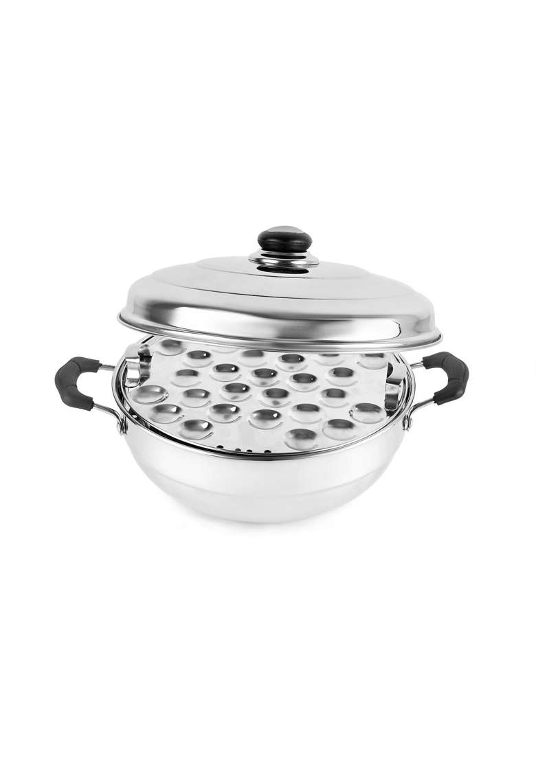 CELLO Stainless Steel Induction Base Idli Cooker and Multi Kadhai Wok | 5 L | 5.3 Qt | 6-Piece Set - Indya