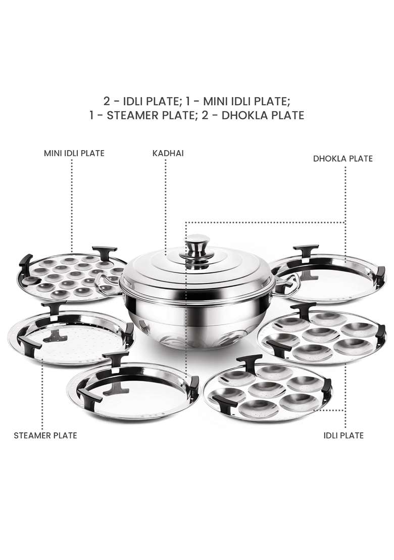 MILTON Pro cook Induction Cookware and Gas Stove Friendly Stainless Steel Idli Cooker 6 Plates - Indya