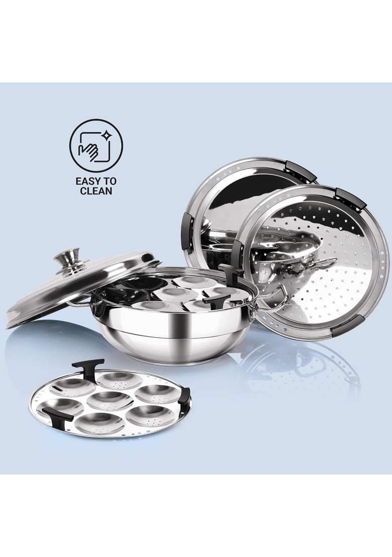 MILTON Pro cook Induction Cookware and Gas Stove Friendly Stainless Steel Idli Cooker 6 Plates - Indya