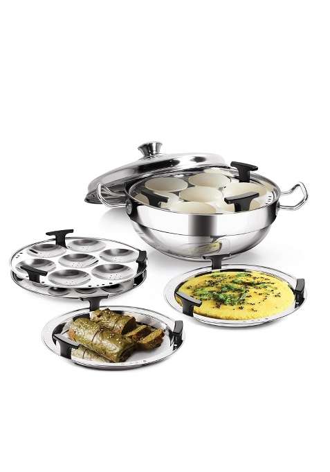 MILTON Pro cook Induction Cookware and Gas Stove Friendly Stainless Steel Idli Cooker 6 Plates