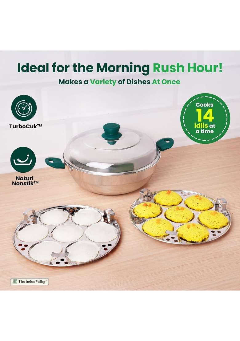 The Indus Valley Stainless Steel Idli Maker Pot | 4.5 L | 4.8 Qt | Induction Compatible | Non-Toxic | Non-Stick - Indya