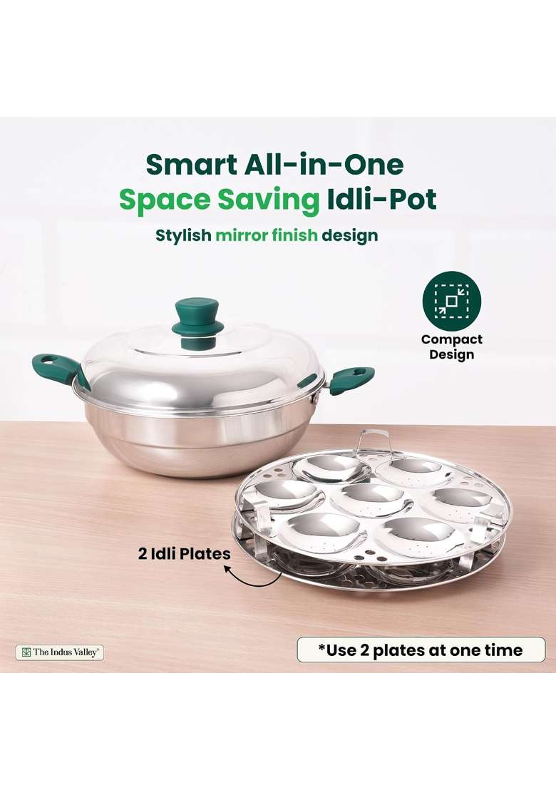 The Indus Valley Stainless Steel Idli Maker Pot | 4.5 L | 4.8 Qt | Induction Compatible | Non-Toxic | Non-Stick - Indya