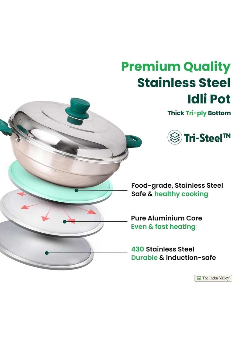 The Indus Valley Stainless Steel Idli Maker Pot | 4.5 L | 4.8 Qt | Induction Compatible | Non-Toxic | Non-Stick - Indya