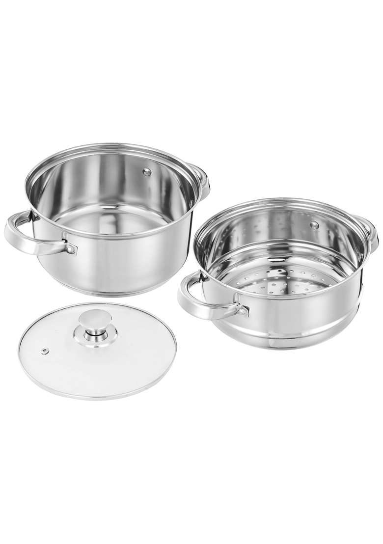Solimo Amazon Brand Solimo Stainless Steel Steamer with Glass Lid | 4 L | 4.2 Qt | 22.4 cm | 8.8 Inch | Induction Compatible - Indya
