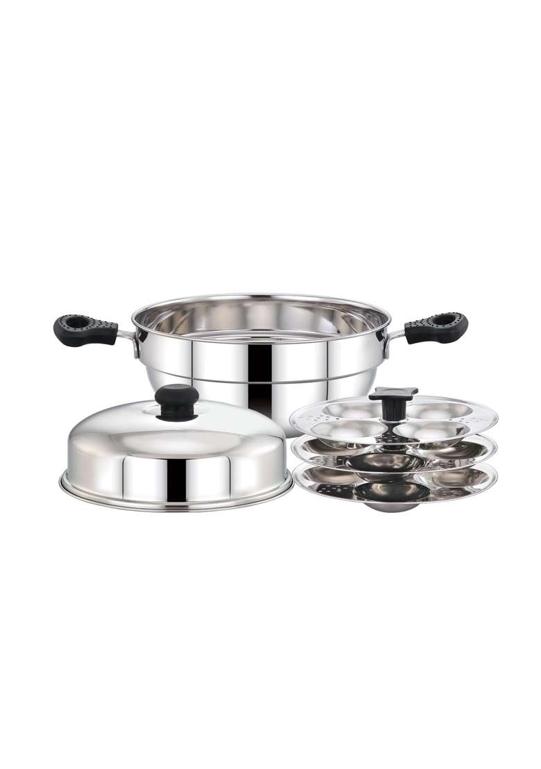 Pigeon Glitz Stainless Steel Idli Maker and Kadai Wok | Induction Compatible - Indya