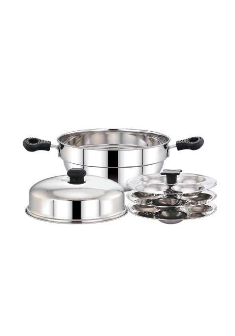 Pigeon Glitz Stainless Steel Idli Maker and Kadai Wok | Induction Compatible