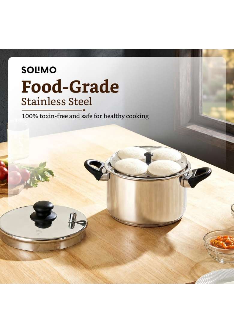 Solimo Amazon Brand Solimo Stainless Steel Idli Cooker | 3.5 L | 3.7 Qt | Induction Compatible | Dishwasher Safe | Food Safe - Indya