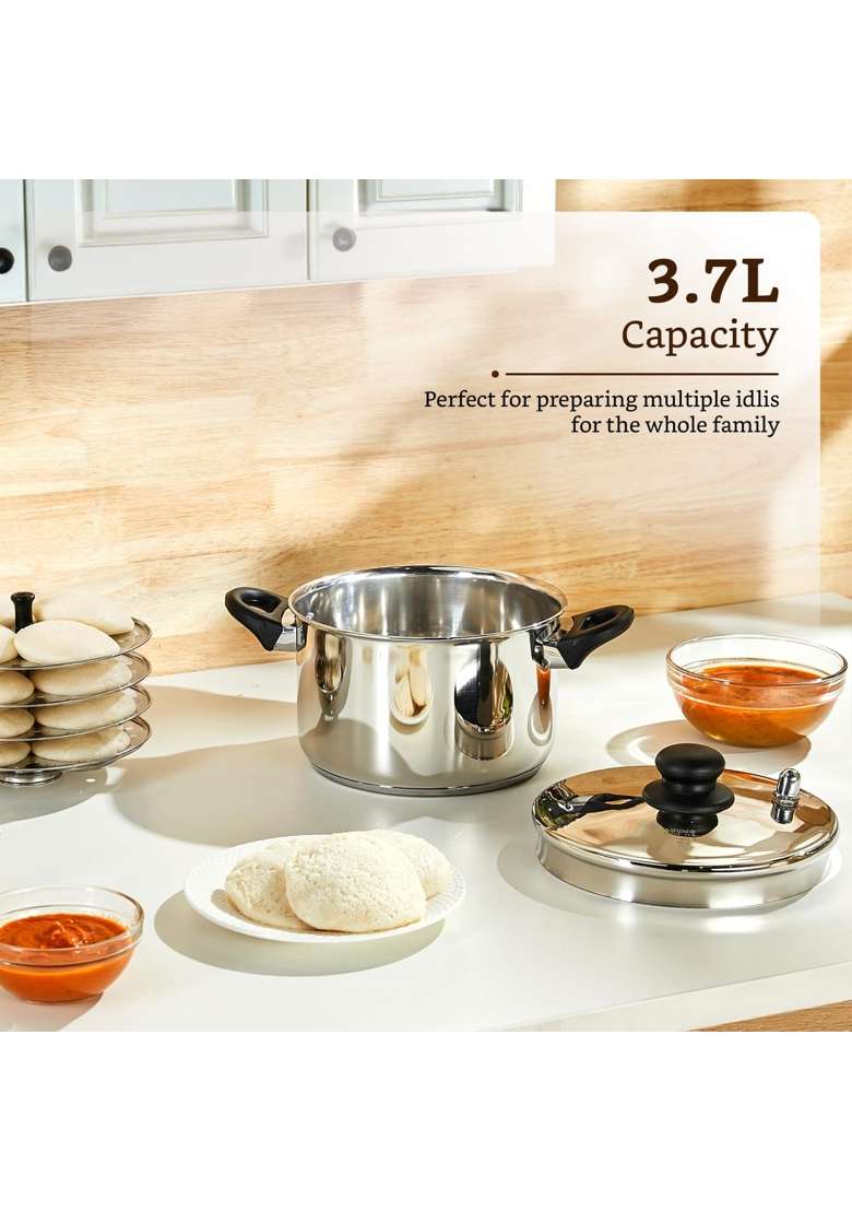 Solimo Amazon Brand Solimo Stainless Steel Idli Cooker | 3.5 L | 3.7 Qt | Induction Compatible | Dishwasher Safe | Food Safe - Indya