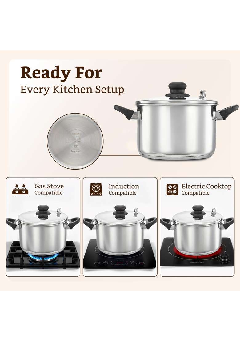 Solimo Amazon Brand Solimo Stainless Steel Idli Cooker | 3.5 L | 3.7 Qt | Induction Compatible | Dishwasher Safe | Food Safe - Indya