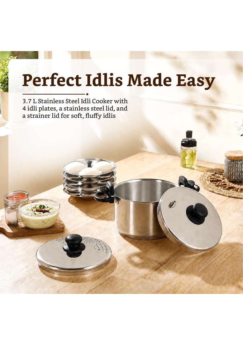 Solimo Amazon Brand Solimo Stainless Steel Idli Cooker | 3.5 L | 3.7 Qt | Induction Compatible | Dishwasher Safe | Food Safe | Rust Resistant - Indya