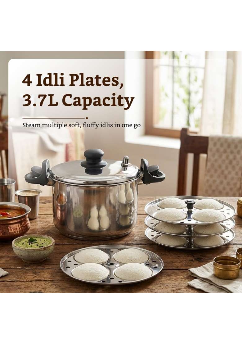 Solimo Amazon Brand Solimo Stainless Steel Idli Cooker | 3.5 L | 3.7 Qt | Induction Compatible | Dishwasher Safe | Food Safe | Rust Resistant - Indya