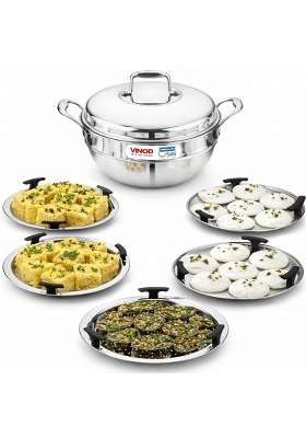 Vinod Platnium Triply Stainless Steel Multi Kadai Wok Idli Maker | 4 L | 4.2 Qt | 26 cm | 10.2 Inch | Induction Compatible