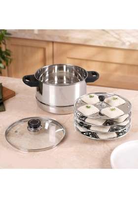Nestasia Stainless Steel Idli Maker with Lid and 4 Plates | 4.5 L | 4.8 Qt | Induction Compatible