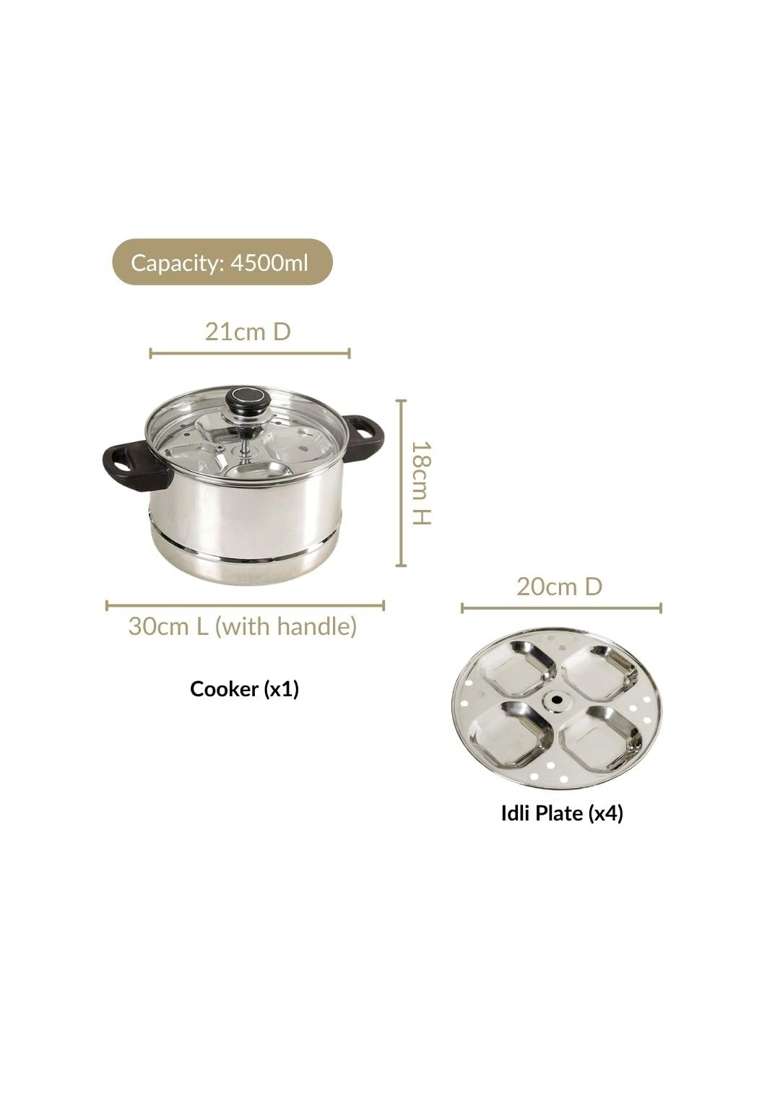 Nestasia Stainless Steel Idli Maker with Lid and 4 Plates | 4.5 L | 4.8 Qt | Induction Compatible - Indya