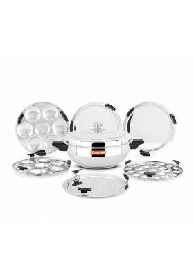 Orange Stainless Steel All-in-One Multi Kadai Wok Set | 27 cm | 10.6 Inch | 6-Piece Set | Induction Compatible