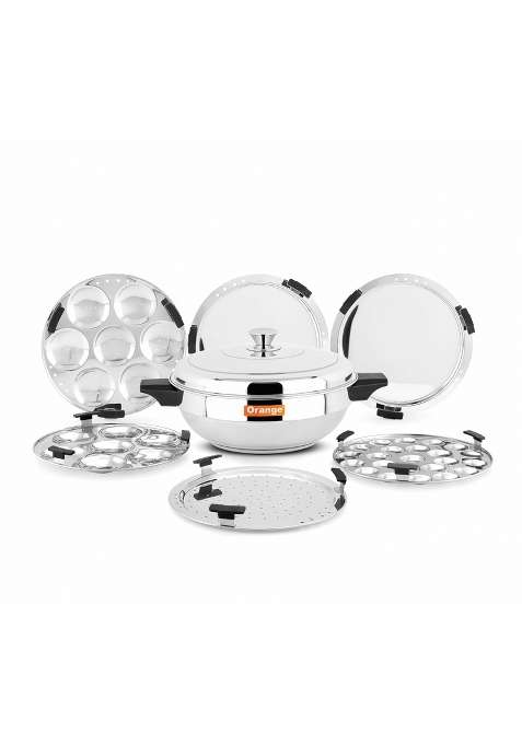 Orange Stainless Steel All-in-One Multi Kadai Wok Set | 27 cm | 10.6 Inch | 6-Piece Set | Induction Compatible