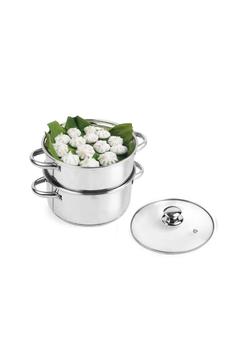 CELLO Steelox Stainless Steel Idli Steamer with Glass Lid | Induction Compatible | Food Safe - Indya